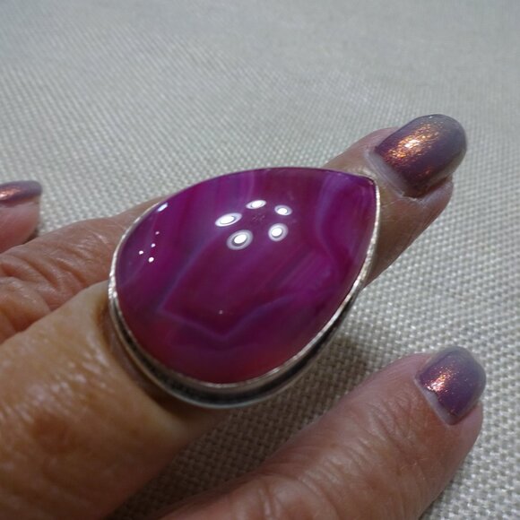 Beautiful PINK BOTSWANA AGATE Handmade Sterling 925 Ring Size 8 #281C - Picture 1 of 3